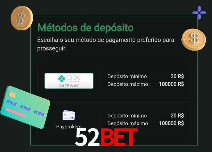 O cassino 52BET oferece uma grande variedade de métodos de pagamento